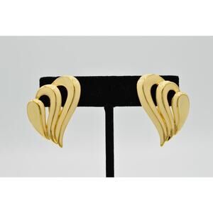 TAT Vintage Earrings Off White Cream Enamel Gold Statement Signed 1980s BinW